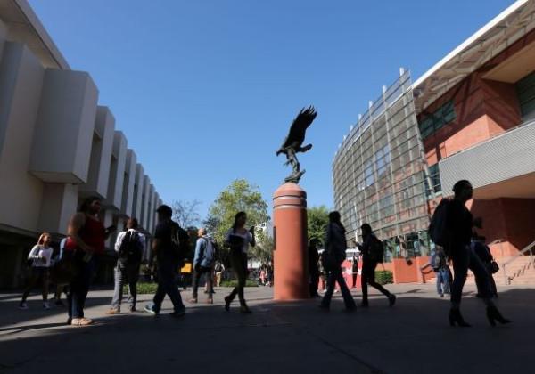 Eagle statue on main walkway of campus